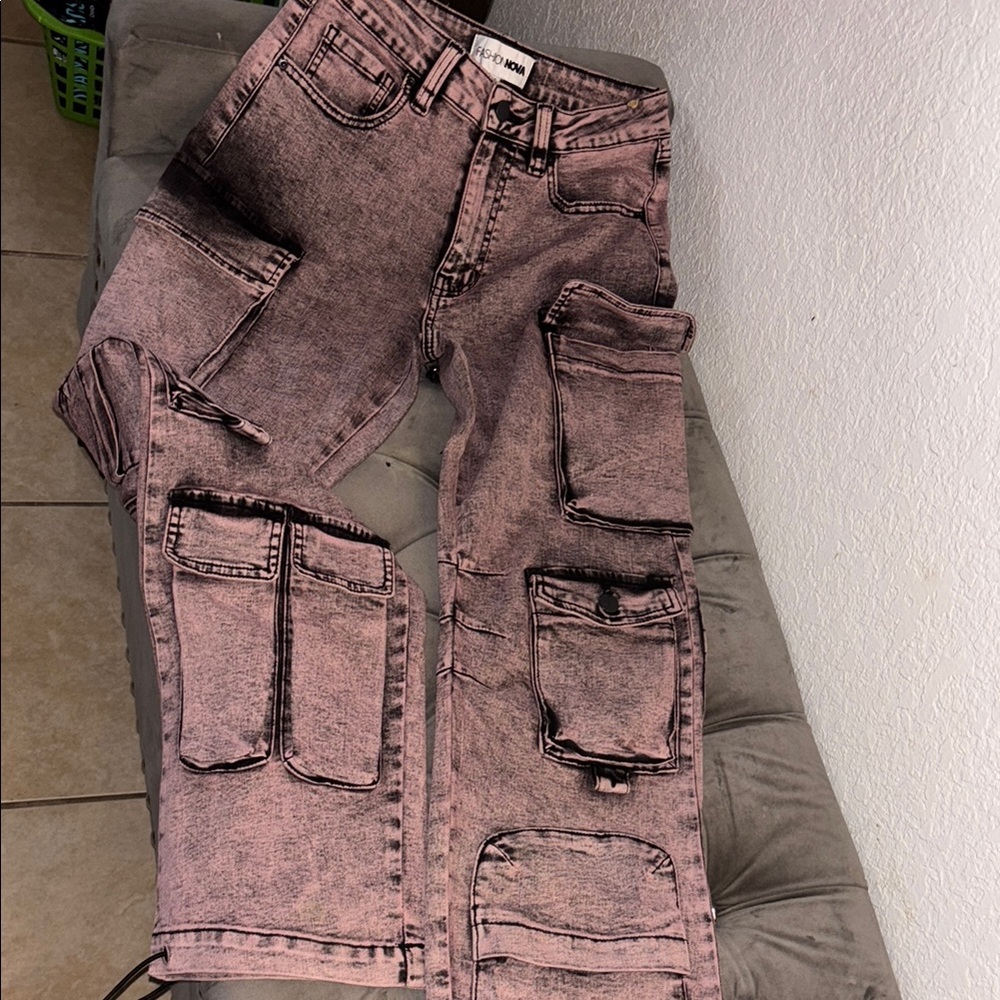 Fashionnova women’s distressed Pink Cargo Jeans